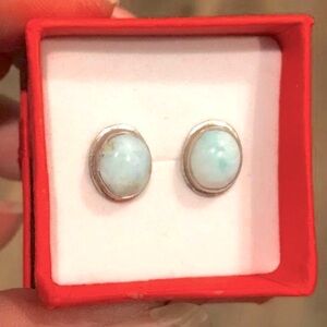 (925) Silver & Larimar Cabachon Post Earrings